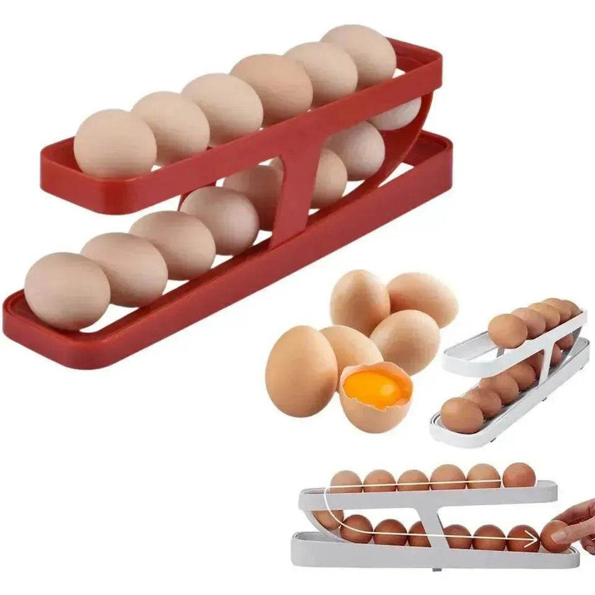 Egg Dispenser For Kitchen Gadgets - Automatic Scrolling Egg Rack Holder Storage - Box Egg Basket Container Organizer Rolldown Refrigerator,