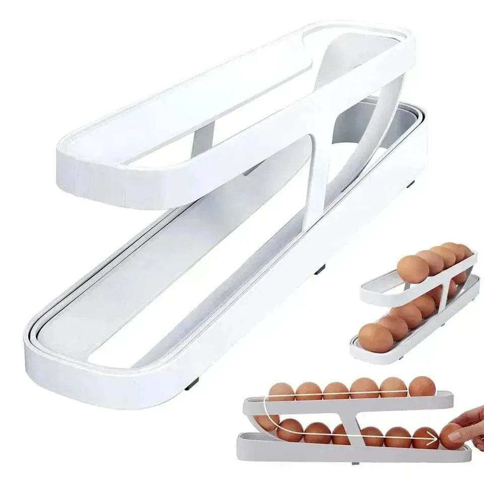 Egg Dispenser For Kitchen Gadgets - Automatic Scrolling Egg Rack Holder Storage - Box Egg Basket Container Organizer Rolldown Refrigerator,