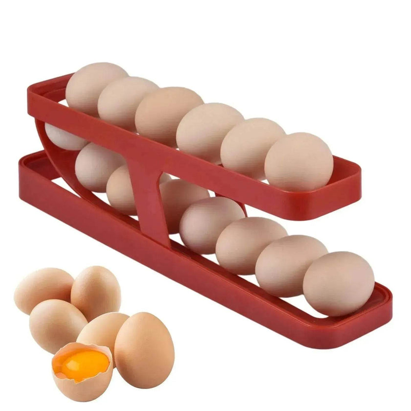 Egg Dispenser For Kitchen Gadgets - Automatic Scrolling Egg Rack Holder Storage - Box Egg Basket Container Organizer Rolldown Refrigerator,