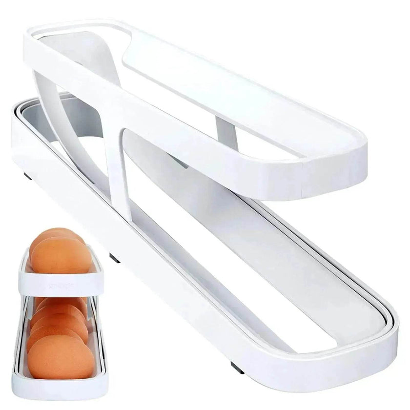 Egg Dispenser For Kitchen Gadgets - Automatic Scrolling Egg Rack Holder Storage - Box Egg Basket Container Organizer Rolldown Refrigerator,