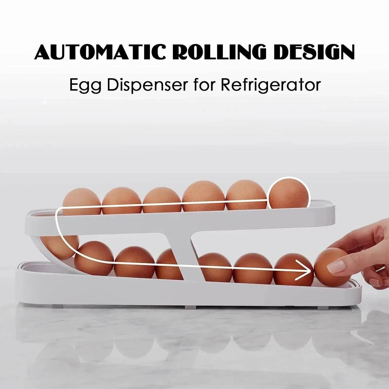 Egg Dispenser For Kitchen Gadgets - Automatic Scrolling Egg Rack Holder Storage - Box Egg Basket Container Organizer Rolldown Refrigerator,