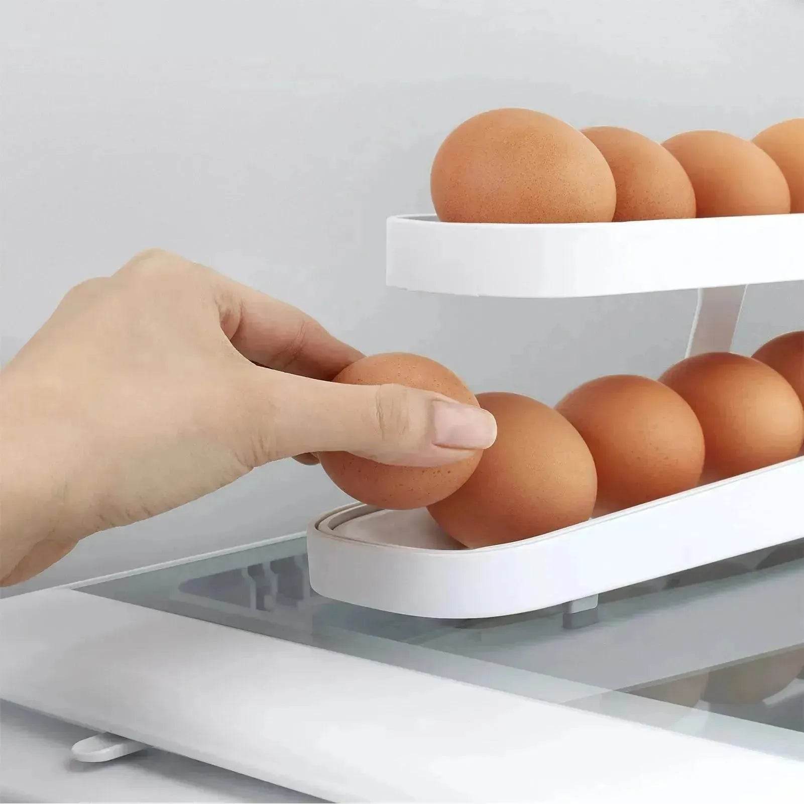 Egg Dispenser For Kitchen Gadgets - Automatic Scrolling Egg Rack Holder Storage - Box Egg Basket Container Organizer Rolldown Refrigerator,