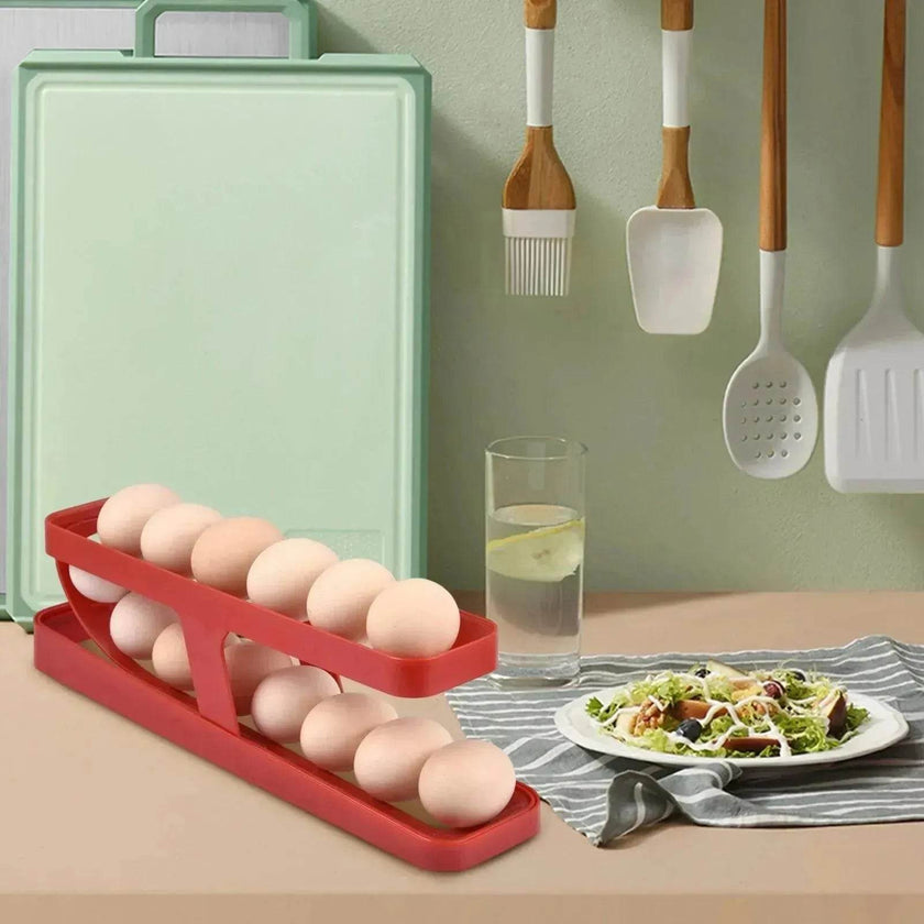 Egg Dispenser For Kitchen Gadgets - Automatic Scrolling Egg Rack Holder Storage - Box Egg Basket Container Organizer Rolldown Refrigerator,