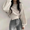 Autumn Crew Neck Button Long Sleeve Short Pullover Sweatshirt Top For Women
