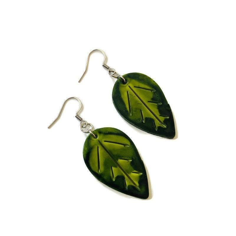 Autumn Leaf Earrings, Mismatched Mix and Match Dangles Mustard Maroon Green