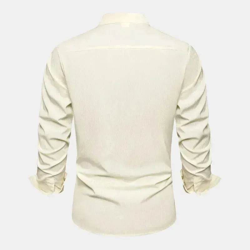 Autumn Solid Color Stand Collar Casual Long Sleeve Cotton And Linen Men's Shirt