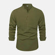 Autumn Solid Color Stand Collar Casual Long Sleeve Cotton And Linen Men's Shirt