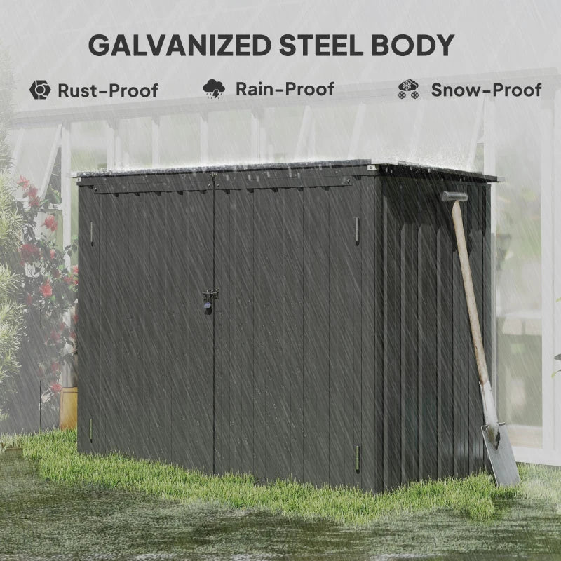 Outdoor Storage Shed Lockable Galvanized Steel Garbage Bin Shed Lift-up Lid for 2 Trash Cans