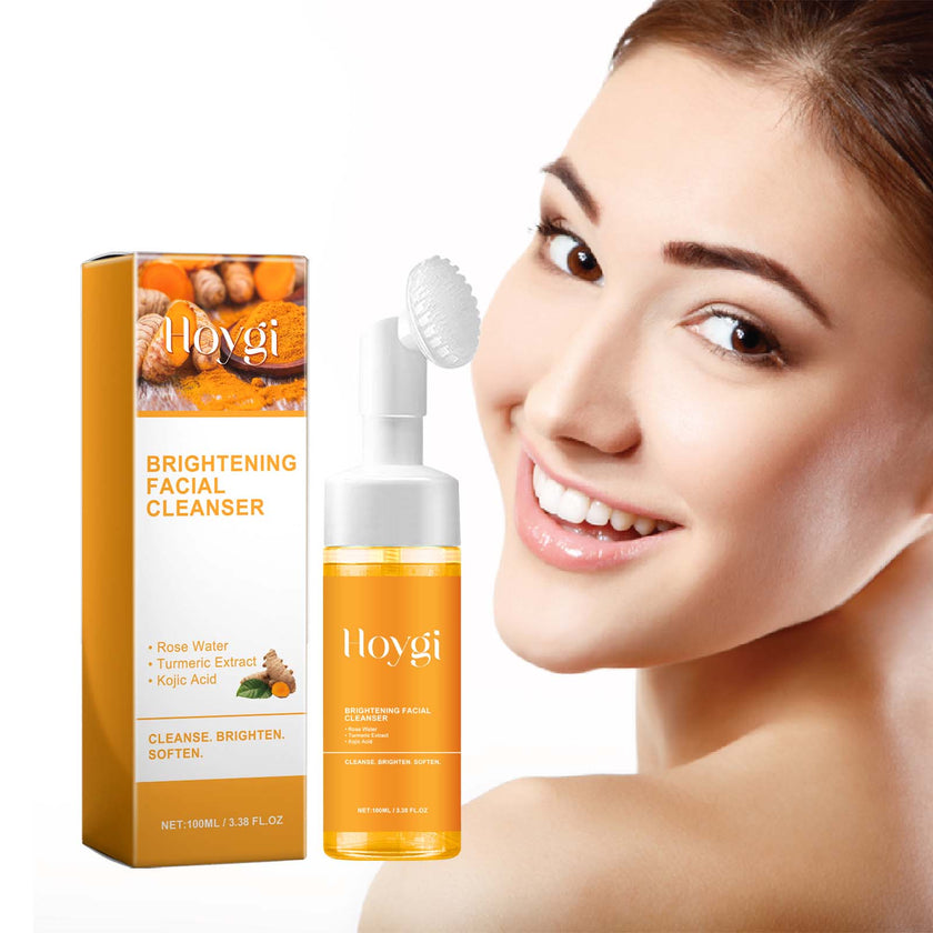 Hoygi Turmeric Brightening Facial Cleanser with Brush – Rose Water, Kojic Acid, 100ml