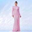 Long Sleeve Round Neck Slim Long Sequined Banquet Dress
