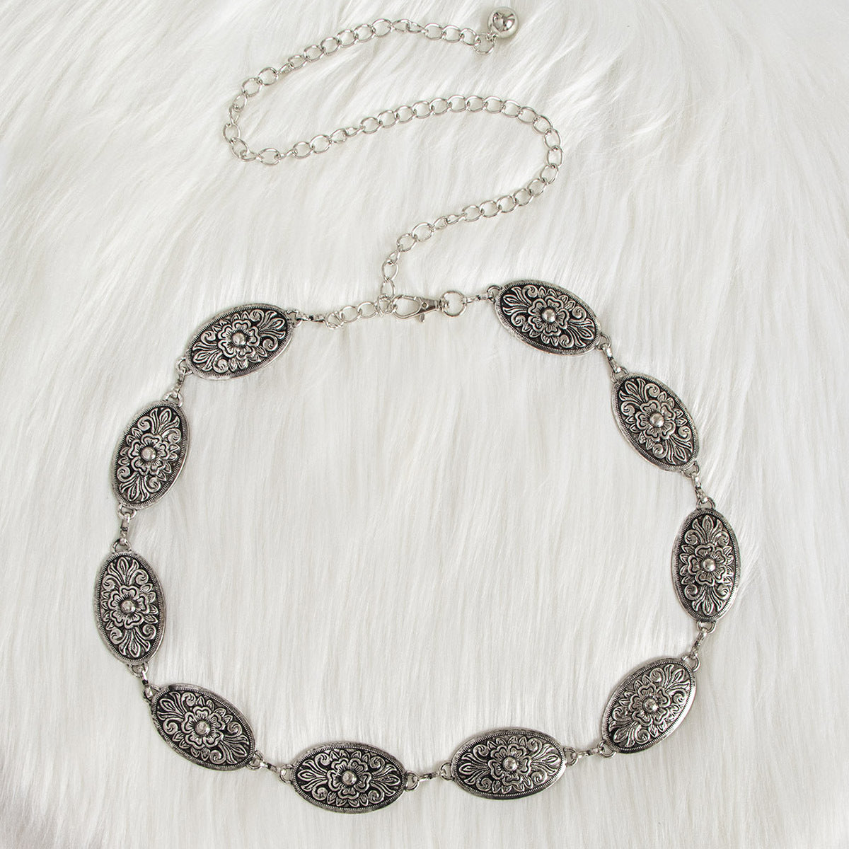 Women's Carved Vintage Metal Waist Chain – Engraved Retro Body Chain Silver Gold