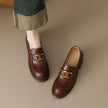 Sheepskin Preppy Style Metal Buckle High Heel Loafers Women