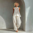 Sheer Round-neck Sleeveless Tank Top And Drawstring Wide-leg Pants Set