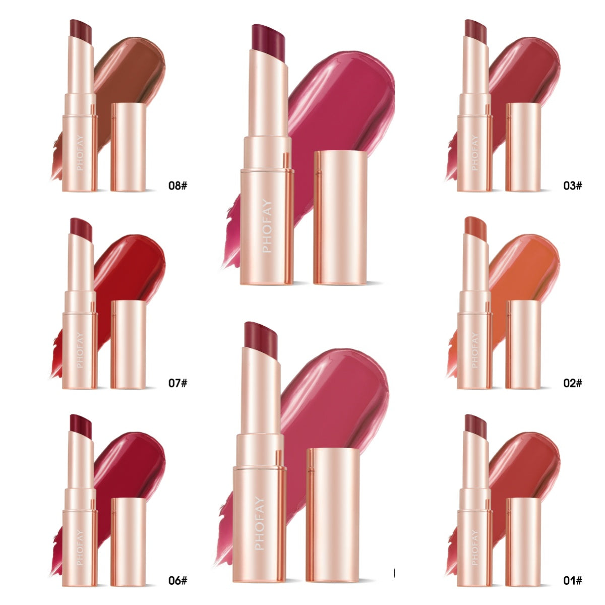 PHOFAY Moisturizing Lipstick – Hydrating Long-Wear Formula, 3.5g (8 Shades + Set)