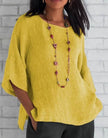 Women's 3/4 Sleeve Linen Blouse – Loose Round Neck Casual Top (S–3XL, 5 Colors)