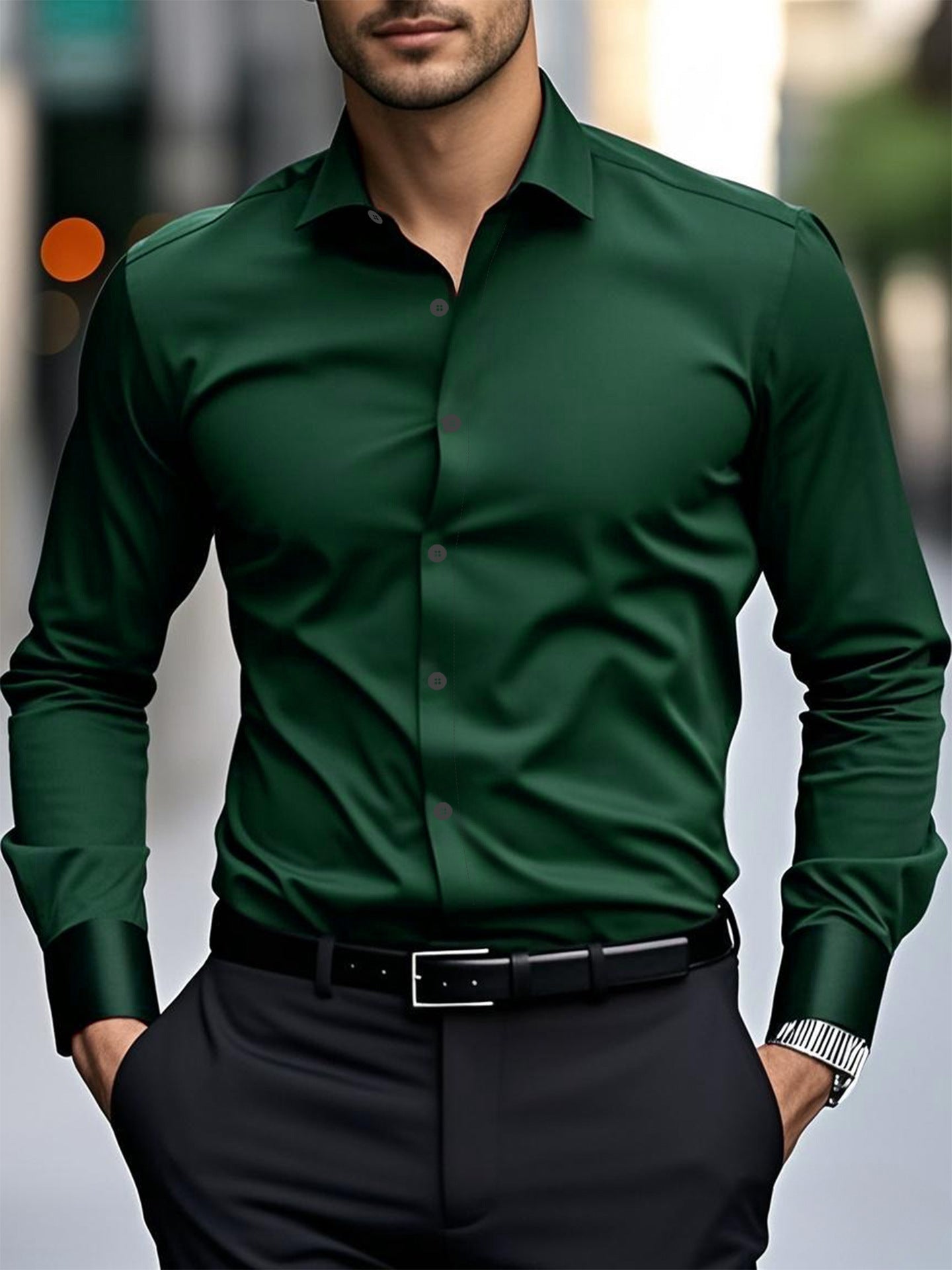 Men's Slim Fit Long Sleeve Business Dress Shirt – 12 Colors, S–3XL | Canada & USA