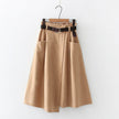 Solid Color Leisure Artistic Pocket High Waist Irregular flared Midi Skirt for work women