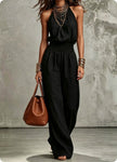Women's Halter Neck Backless Wide-Leg Jumpsuit | Sleeveless Lace-Up Onesie