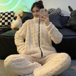 Woolen Pajama – Soft Flannel Stand Collar Cardigan Set for Home & Sleep