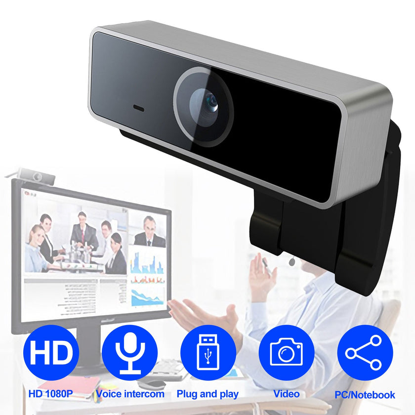 1080P USB Webcam with Autofocus, 60° Wide Angle and Built-In Microphone