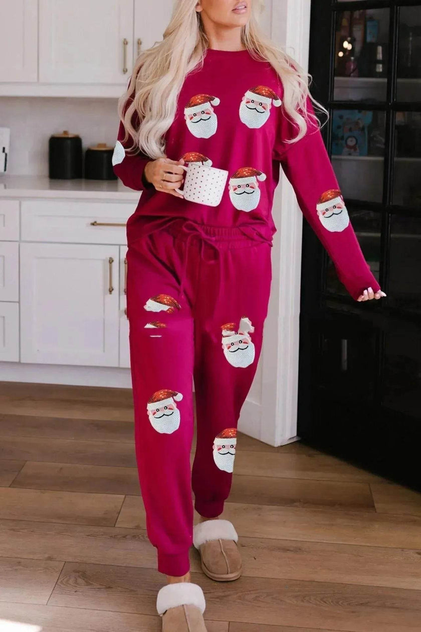 Women's Christmas Sequin Sweatsuit Set – Long Sleeve & Pants
