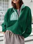 Women's Fashion Sweatshirt Fleece Stand Collar Zipper Pocket Top