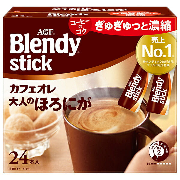 AGF Blendy Stick Café au Lait, saveur amère pour adultes (8g x 24 sticks) x 6 boîtes.