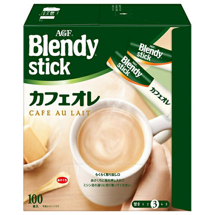 AGF Blendy Stick Creamy Cafe au Lait Instant Coffee Mix, 8.2g x 100 Sticks x 4 Boxes [Ships from Japan]
