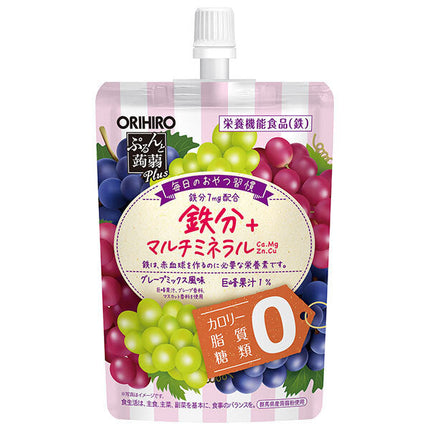 ORIHIRO Purunto Konnyaku Plus Grape Mix Flavor 130g Pouch x 48 pieces 