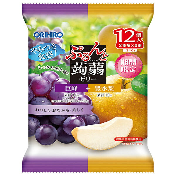 Orihiro Purunto Konjac Jelly Kyoho Grape + Hosui Pear, 12 Pieces x 12 Bags [Ships from Japan]
