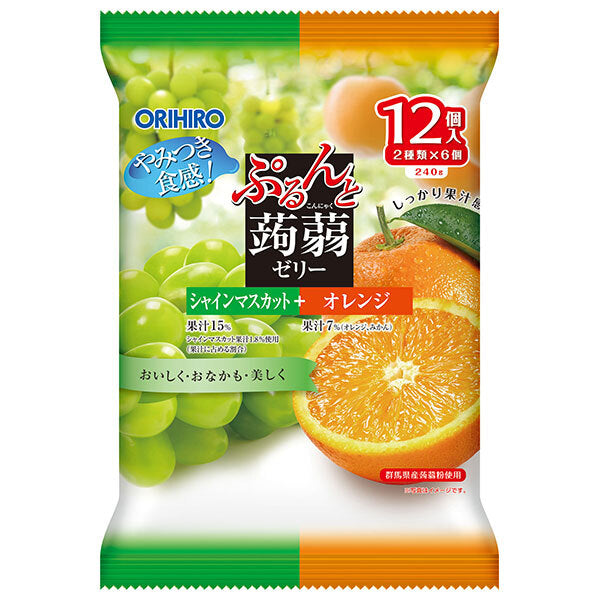 Orihiro Purunto Konnyaku Jelly Shine Muscat + Orange (20g pouch x 12 pieces) x 12 bags [Shipped in Japan]