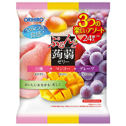 Orihiro Purunto Konnyaku Jelly White Peach + Mango + Grape 480g (20g x 24 pieces) x 12 bags [Shipped in Japan]