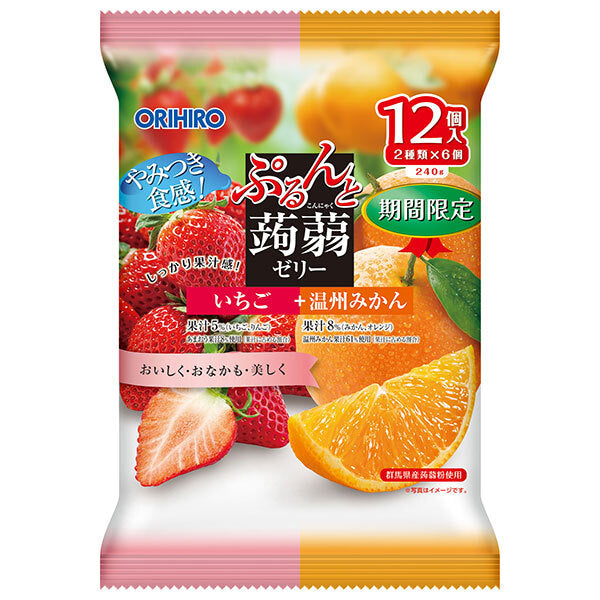 Orihiro Purunto Konnyaku Jelly Strawberry + Satsuma Mikan (20g pouch x 12 pieces) x 12 bags [Shipped in Japan]