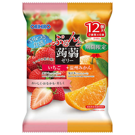 Orihiro Purunto Konnyaku Jelly Strawberry + Satsuma Mikan (20g pouch x 12 pieces) x 12 bags [Shipped in Japan]