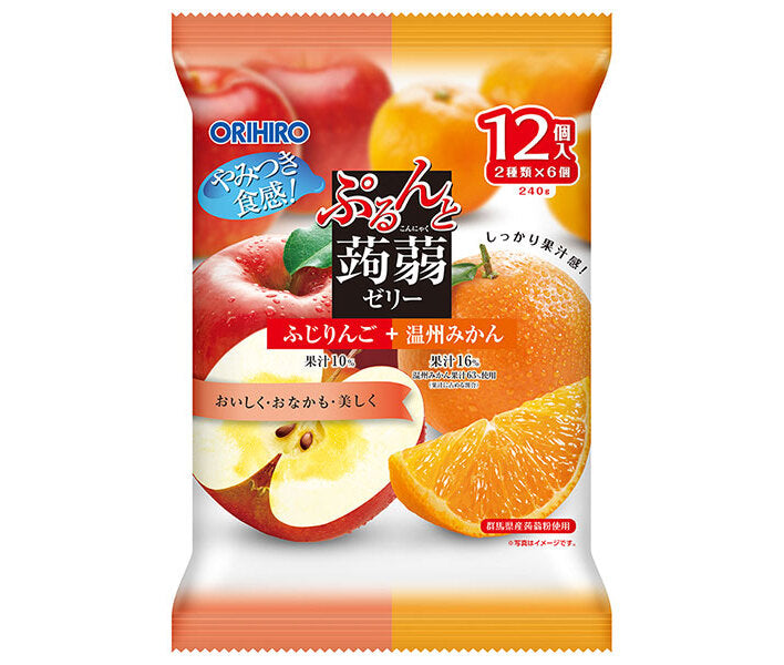 Orihiro Purunto Konnyaku Jelly pomme Fuji + mandarine Satsuma (pochette 20g x 12 pièces) x 12 sachets 