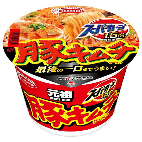エースコック スーパーカップ1.5倍 豚キムチラーメン 106g×12個入【日本出荷】