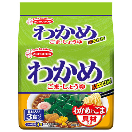 エースコック わかめラーメン ごま しょうゆ 3食パック×9個入【日本出荷】