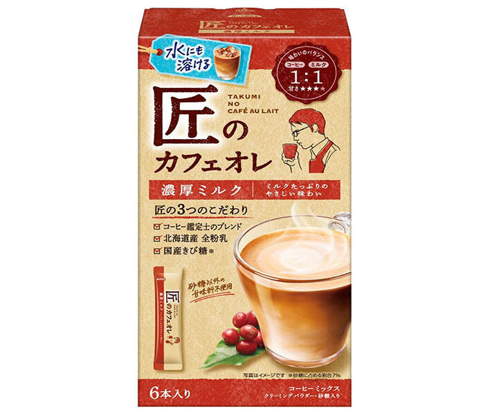 Kataoka Bussan Takumi no Cafe au Lait Rich Milk (14g x 6 bottles) x 6 pieces 