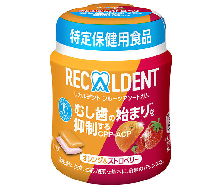 Mondelez Japan Recaldent Fruit Assorted Gum Orange & Strawberry Bottle [Food for Specified Health Uses] 135.2g x 6 pieces 