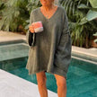 Women's Fashion V-neck Long-sleeve Knitwear 2-color Sweater dress
