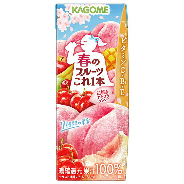 Kagome Spring Fruits Koreippon Mélange de pêche blanche et de cerise 200 ml Paquet papier x 24