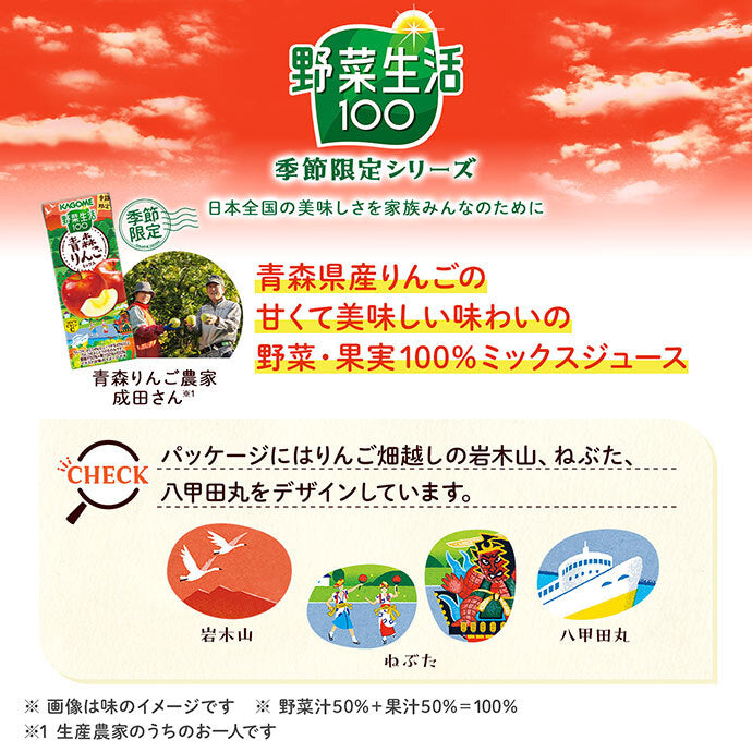 カゴメ 野菜生活100 青森りんごミックス 195ml紙パック×24本入【日本出荷】