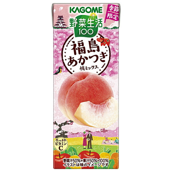Kagome Yasai Seikatsu 100 Fukushima Akatsuki Peach Mix 195ml paper pack x 24 pieces [Shipped in Japan]