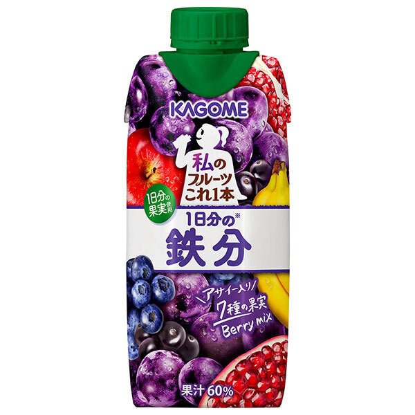 Kagome, Mon jus de fruits complet, apport quotidien en fer, 330ml en brique de carton x 12.