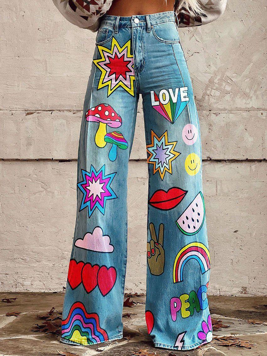 Women's 3D Printed Bootcut Flared Pants – Graphic Print Wide Leg Casual Trousers