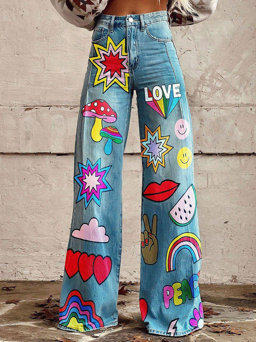 Women's 3D Printed Bootcut Flared Pants – Graphic Print Wide Leg Casual Trousers