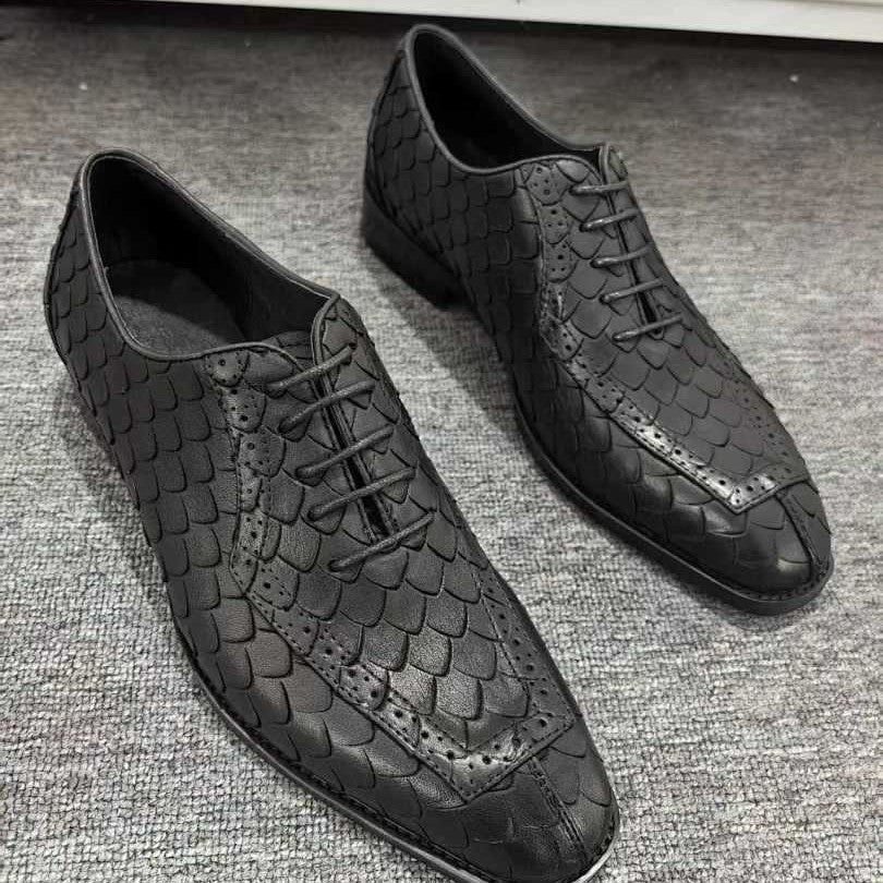 Men's Dragon Scale Pattern Formal Leather Derby Shoes | British Style