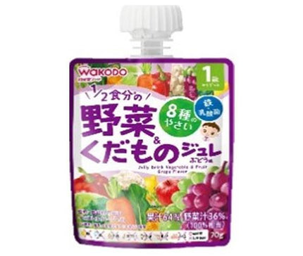 Wakodo MY jelly drink for ages 1 and up, 1/2 serving of vegetables and fruit, grape flavor, 70g pouch x 24 pieces [shipped in Japan]