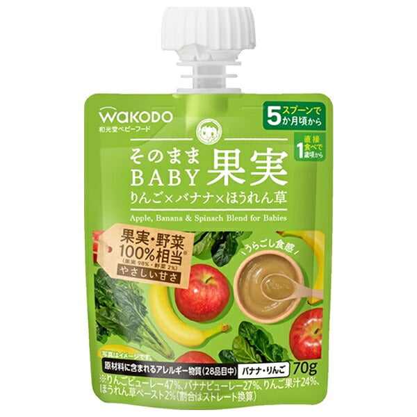 アサヒグループ食品 そのままBABY果実 りんご×バナナ×ほうれん草 70gパウチ×24本入【日本出荷】