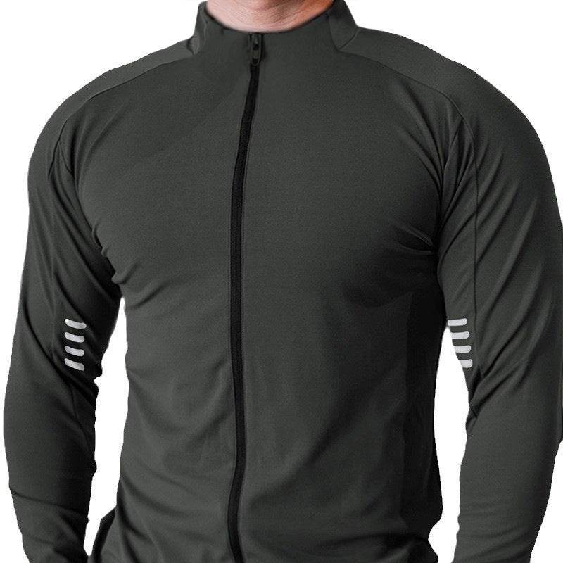 Muscle Fit Long Sleeve Zip Up Quick Drying Sport Workout Gym T-shirt for Men